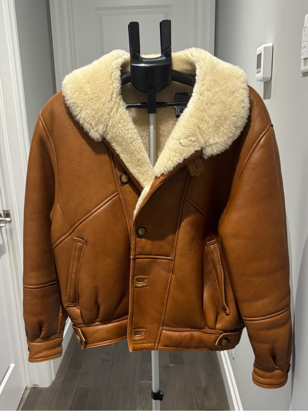 Men's Shearling-Lined Brown Leather Bomber Jacket